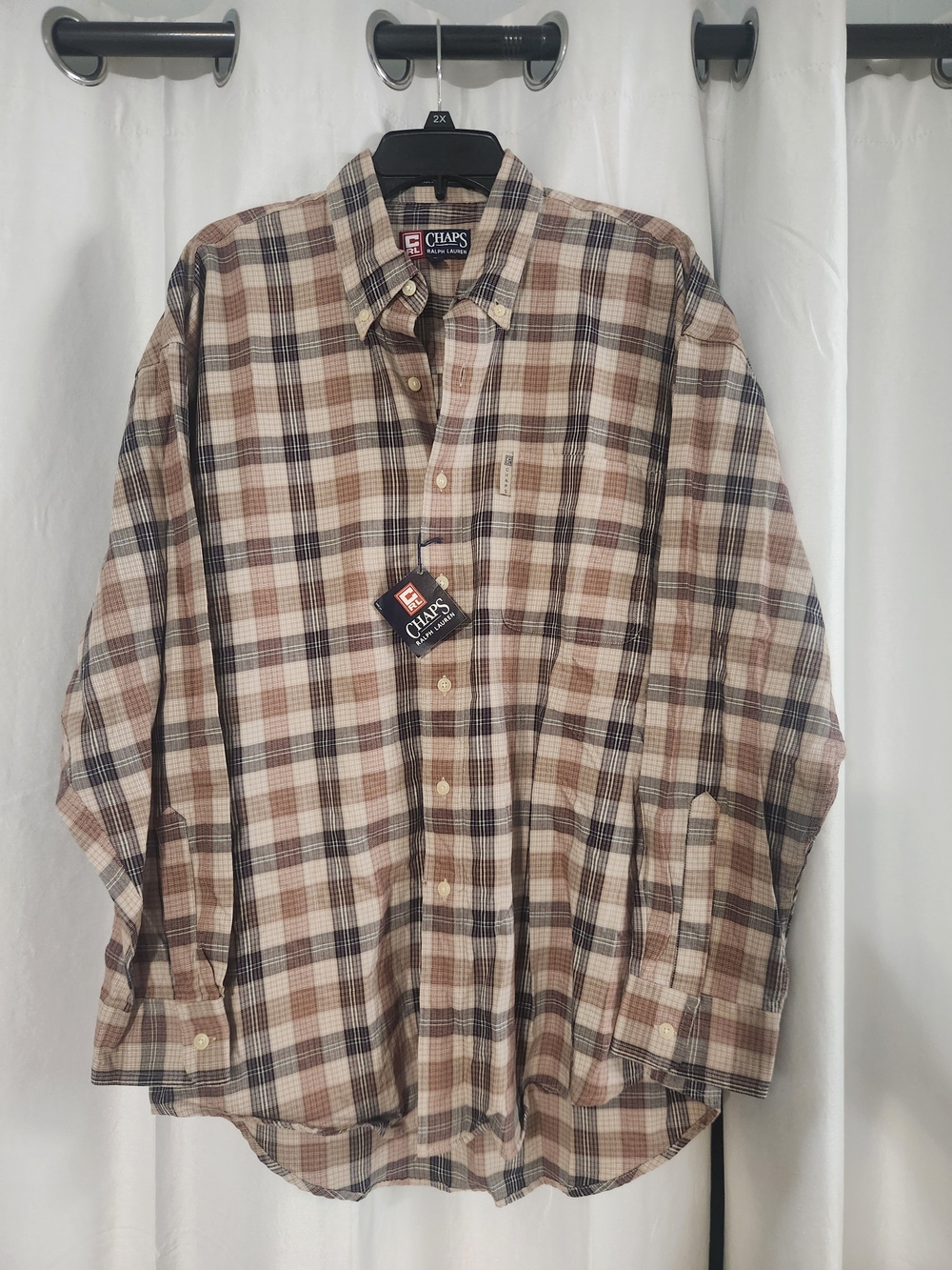 CHAPS by Ralph Lauren Plaid Button-Down Shirt in Brown and Cream